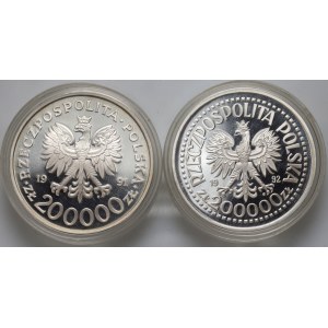 III RP, zestaw, 200000 złotych 1991 i 200000 złotych 1992