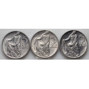 Poľská ľudová republika, sada 3 x 5 zlatých z rokov 1959-1973, Rybak