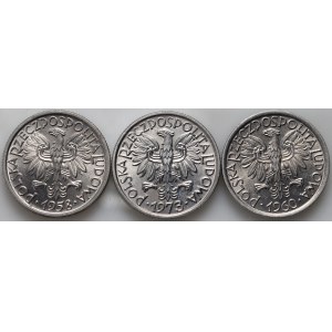 Volksrepublik Polen, Satz von 3 x 2 Goldmünzen aus den Jahren 1958-1973, Berry