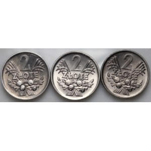 PRL, zestaw 3 x 2 złote z lat 1960-1973, Jagody