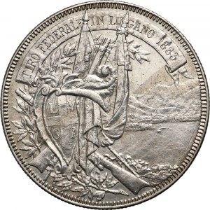 Švýcarsko, 5 franků (střelecký tolar) 1883, Lugano