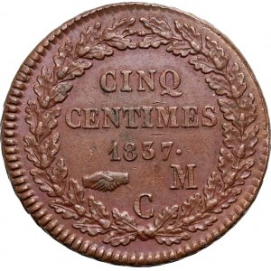 Monako, Honorius V, 5 centimů 1837