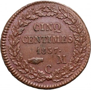 Monako, Honoriusz V, 5 centimes 1837