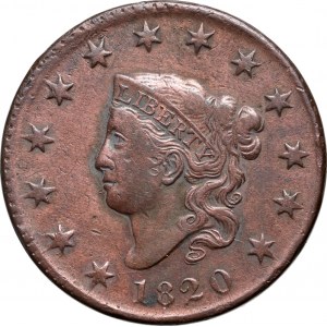 Spojené státy americké, cent 1820, Philadelphia, Liberty Head, velká písmena