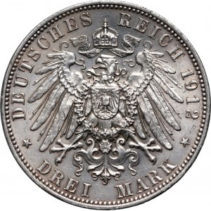 Niemcy, Saksonia, Fryderyk August III, 3 marki 1912 E, Muldenhütten