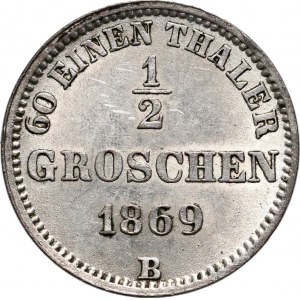 Německo, Oldenburg, 1/2 stříbrné mince, 1869 B