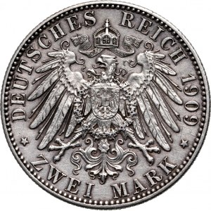 Germany, Saxony, Friedrich August III, 2 Mark 1909, Muldenhütten, Leipzig University