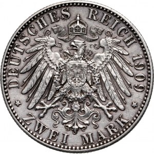 Německo, Sasko, Friedrich August III, 2 značky 1909, Muldenhütten, Univerzita v Lipsku