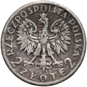 II RP, 2 zloté 1933, Varšava, hlava ženy, dobový padělek v neprospěch emitenta