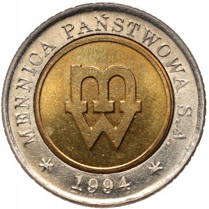 III RP, 5 zloty 1994, Warsaw, Sample embossing