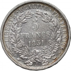 Francie, 5 franků 1851 A, Paříž, Ceres