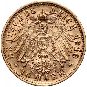 Deutschland, Württemberg, Wilhelm II, 10 Mark 1910 F, Stuttgart