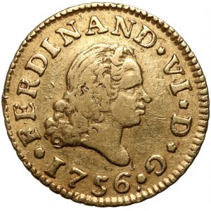 Španielsko, Ferdinand VI, 1/2 escudo 1756 M-JB, Madrid