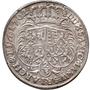 August II Silný, 2/3 tolaru (gulden) 1702 ILH, Drážďany