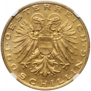 Austria, Republika, 100 szylingów 1936, Wiedeń, Madonna z Mariazell