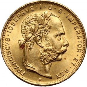 Rakousko, František Josef I., 8 florénů = 20 franků 1892, Vídeň, nová ražba