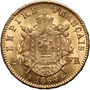 Francie, Napoleon III, 20 franků 1864 A, Paříž