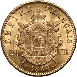 Francja, Napoleon III, 20 franków 1864 A, Paryż