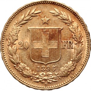 Švýcarsko, 20 franků 1896 B, Bern