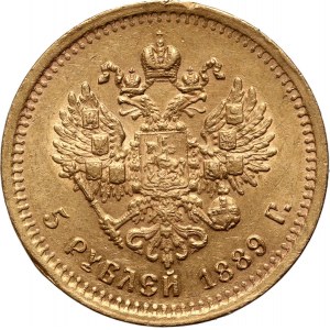 Rosja, Aleksander III, 5 rubli 1889 (АГ), Petersburg