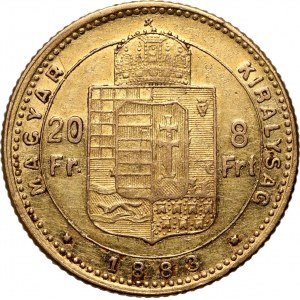 Węgry, Franciszek Józef I, 8 forintów = 20 franków 1883 KB, Kremnica