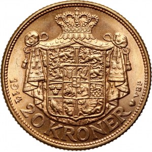Dánsko, Krystian X, 20 korun 1914 VBP, Kodaň