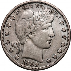Spojené Štáty Americké, 1/2 Dollar 1909, Philadelphia, Barber