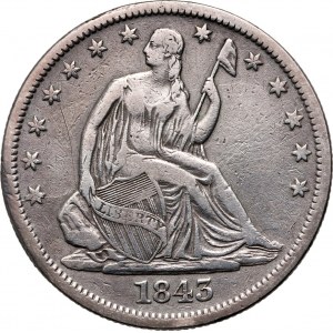 Spojené štáty americké, 50 centov (poldolár) 1843 O, New Orleans, Liberty Seated
