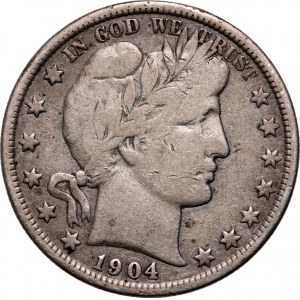 Spojené Štáty Americké, 1/2 Dollar 1904, Philadelphia, Barber