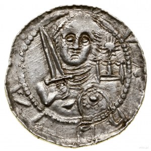 Denar, bez daty (1138-1146); Aw: Półpostać rycerza na w...