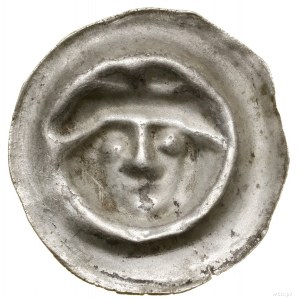 Brakteat, XIII w.; Głowa na wprost, w czapce lub koroni...