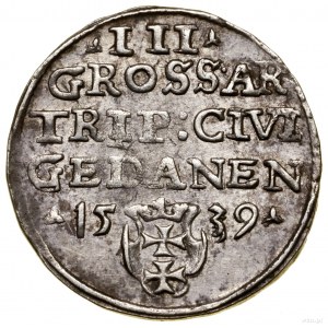 Trojak, 1539, Gdańsk; popiersie króla w czepcu i koroni...