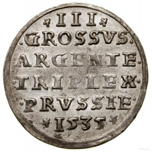 Trojak, 1535, Toruń; popiersie króla w ozdobnym czepcu ...