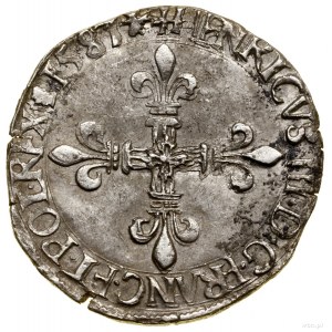1/8 écu, 1587 H, La Rochelle; tytulatura królewska przy...
