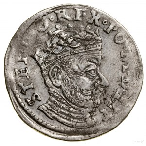 Trojak, 1580, Wilno; głowa króla przerywa legendę awers...