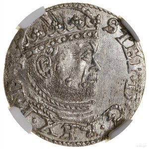 Trojak, 1586, Riga; na averzu malá hlava krále; Iger R....