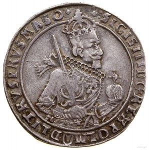 Thaler, 1630, Bydgoszcz; Av: Úzka polovičná postava kráľa v...