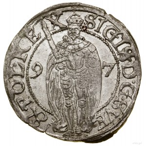 1 öre, 1597, Sztokholm; Aw: Postać władcy w zbroi, trzy...