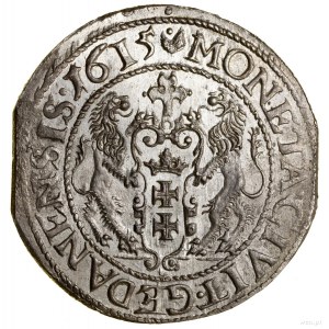 Ort, 1615, Gdańsk; duża głowa króla, kropka nad łapą ni...