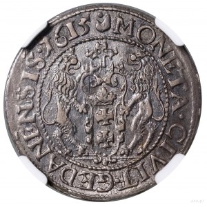 Ort, 1615, Gdańsk; duża głowa króla, kropka nad łapą ni...