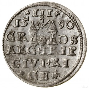 Trojak, 1590, Ryga; mała głowa króla; Iger R.90.1.d, al...
