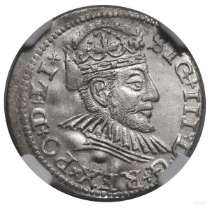 Trojak, 1590, Ryga; mała głowa króla, interpunkcja w fo...