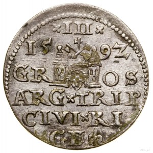 Trojak, 1592, Ryga; końcówka legendy awersu LI; Iger R....