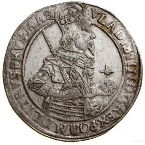 Thaler, 1636, Bydgoszcz; Av: Úzka polovičná postava panovníka v pr...