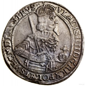 Thaler, 1637, Toruń; Av: Polovičná postava kráľa v brnení vpravo....