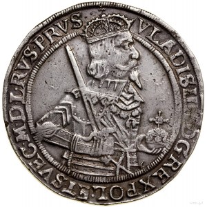 Thaler, 1638, Toruń; Av: Polovičná postava kráľa v brnení vpravo....