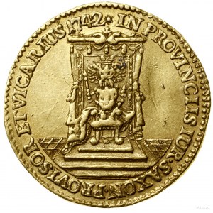 Farní dukát, 1742, Drážďany; Av: král na koni v...
