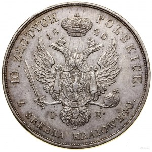 10 zlatých, 1820, Varšava; Av: hlava cára vpravo a na...