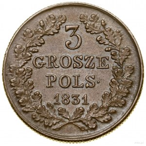 3 grosze, 1831 KG, Warszawa; łapy Orła proste, z kropką...