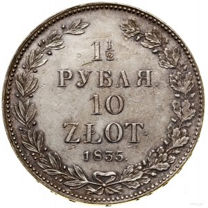 1 1/2 rubľa = 10 zlatých, 1835 НГ, Petrohrad; odroda ...
